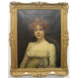 ENGLISH SCHOOL (19th century), Portrait of a Young Woman, oil on canvas, indistinctly signed,