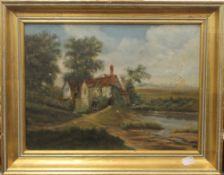 A Victorian oil on canvas of a Cottage in a Rural Setting,