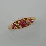 A Victorian 18 ct gold, ruby and diamond ring, hallmarked 1867. Ring size M.