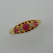 A Victorian 18 ct gold, ruby and diamond ring, hallmarked 1867. Ring size M.