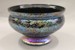 Royal Brierly Studio, iridescent black and blue glass bowl. 20 cm diameter.