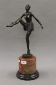 An Art Deco style bronze dancer. 47 cm high.