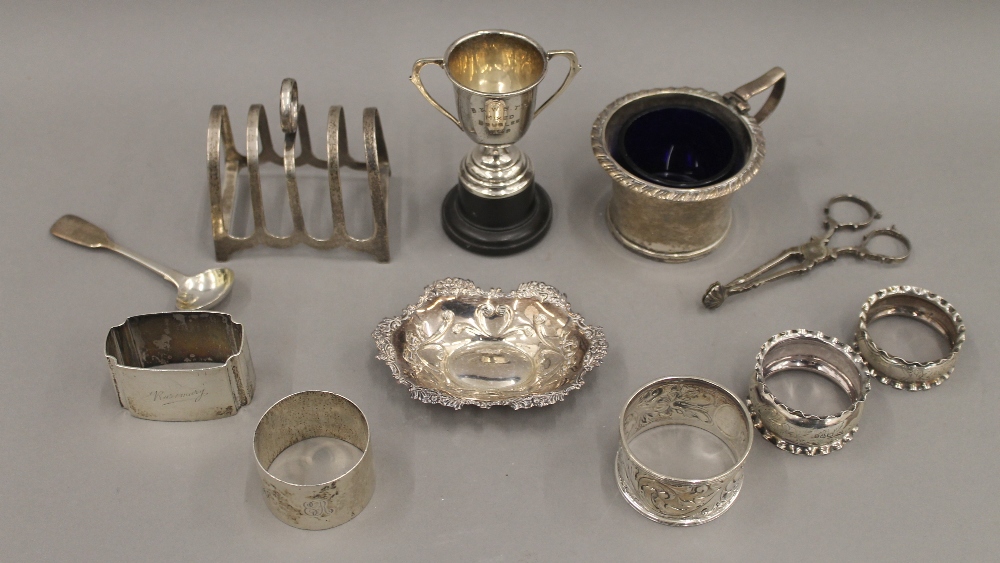 A quantity of small silver items, including napkin rings, mustards, etc. 9.