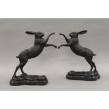 A pair of boxing hares. 29.5 cm high.