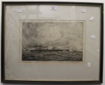 C H BASKETT, HMS Edinbourgh, etching, framed and glazed. 35 x 22.5 cm.