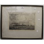 C H BASKETT, HMS Edinbourgh, etching, framed and glazed. 35 x 22.5 cm.