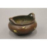 A small Chinese bronze gold splash censer. 5.5 cm wide, 3.2 cm high.