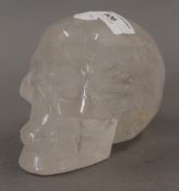 A crystal model of a skull. 9.5 cm high.