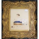 A 19th century gilt portrait miniature of a young girl, framed and glazed. 14.5 x 17 cm. 27 x 29.