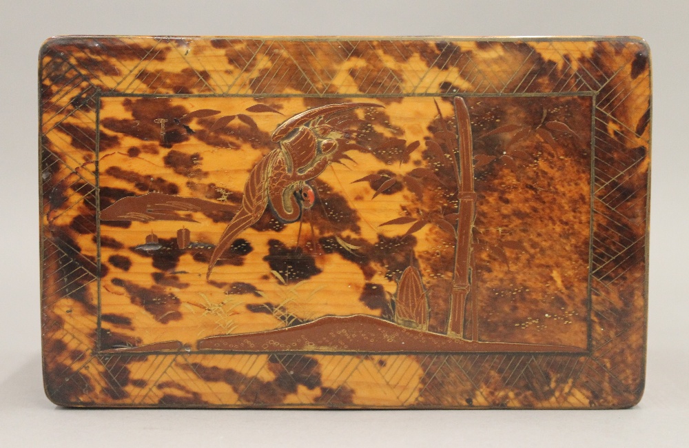 A 19th century Japanese lacquered tortoiseshell tea caddy. 19.5 cm wide. - Image 3 of 12