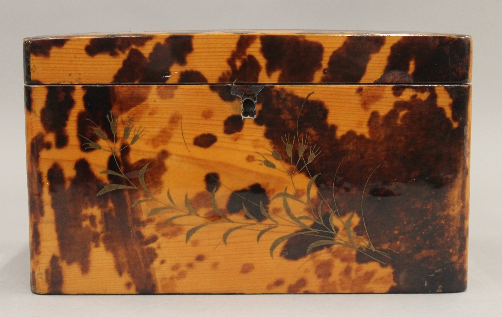 A 19th century Japanese lacquered tortoiseshell tea caddy. 19.5 cm wide. - Image 2 of 12