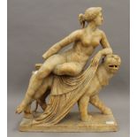 A 19th century carved alabaster model of Adriana and the Panther. 3.8.5 cm high.