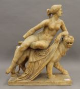 A 19th century carved alabaster model of Adriana and the Panther. 3.8.5 cm high.