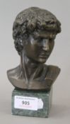 A bronze model of a classical bust on plinth base. 16.5 cm high.