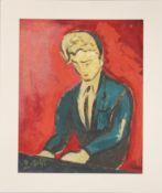 D J LACROIX, Pianist in a Blue Jacket, gouache on paper, unsigned. 32.5 x 40 cm.