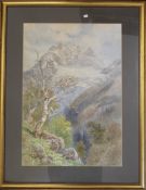 An early 20th century watercolour, Mountainous Scene, indistinctly signed ''Strakan'', dated 1906,