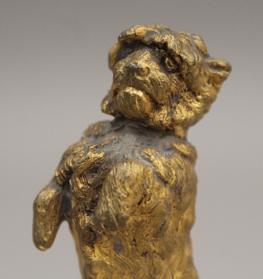 A 19th century gilded bronze figure of a dog, signed ''Meisner''. 9.5 cm high. - Image 5 of 5