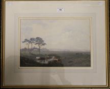 A Victorian watercolour, Cattle and Horses Grazing, indistinctly signed, dated 1863,