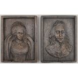 Two small carved panels of Charles II and Elizabeth I. 10.5 x 14 cm.