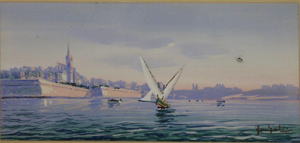 A set of four Maltese paintings, gouache on paper, indistinctly signed GALEA, - Image 2 of 6