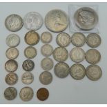 A bag of coins, including silver, etc.