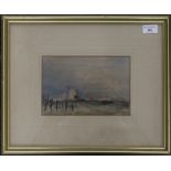 DAVID COX, Off the Lancashire Coast, watercolour, framed and glazed. 22 x 15 cm.