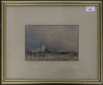 DAVID COX, Off the Lancashire Coast, watercolour, framed and glazed. 22 x 15 cm.