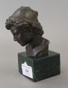 A bronze male bust on plinth base. 12.5 cm high.