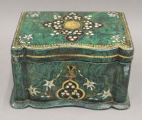 A 19th century faux malachite tea caddy. 18.5 cm wide.