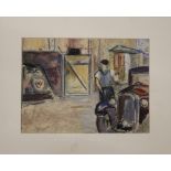 D J LACROIX, Vintage Cars, oil and pastel on paper, unsigned. 29 x 21.5 cm.
