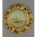 A 19th century oil on canvas, Venetian Scene, housed in a circular florentine gilt wood frame.