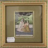 A late 19th/early 20th century Indian miniature painting on ivory, framed and glazed. 6 x 8.25 cm.