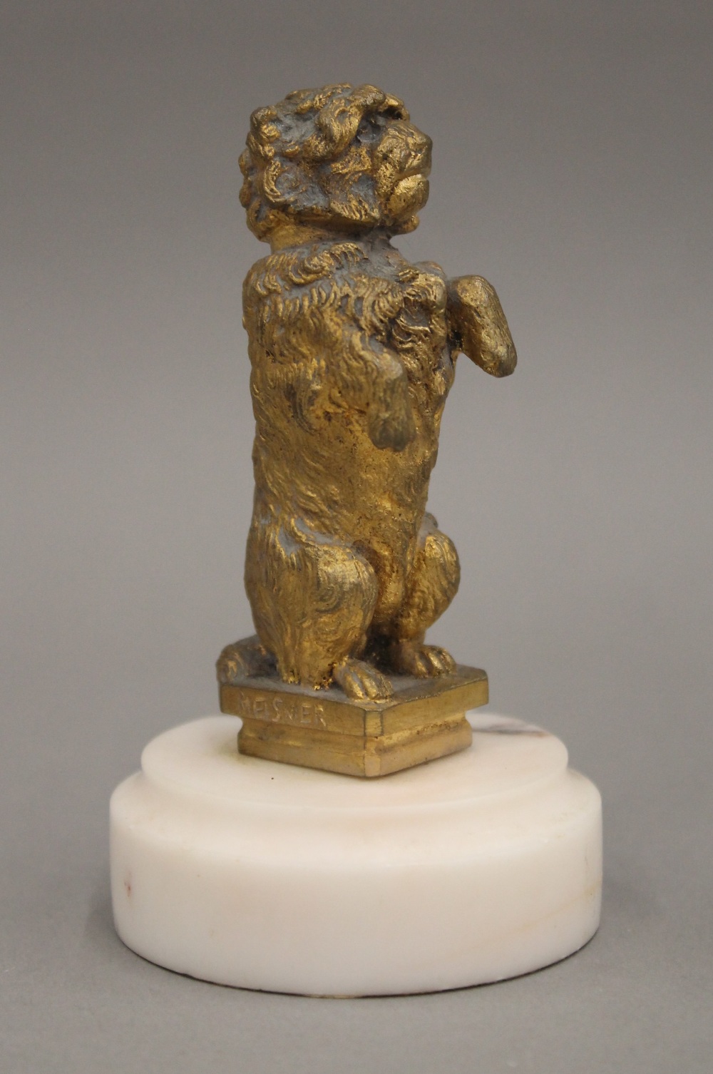 A 19th century gilded bronze figure of a dog, signed ''Meisner''. 9.5 cm high. - Image 2 of 5