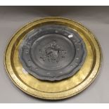 A large Persian tray with spray and star rim motif and central elephant and floral decoration;