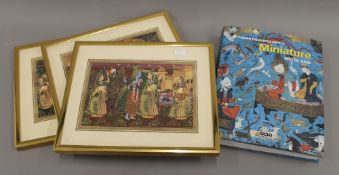 Three framed Eastern pictures on silk, each framed and glazed,