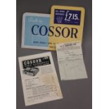 An advertising price label showcard for Cossor.