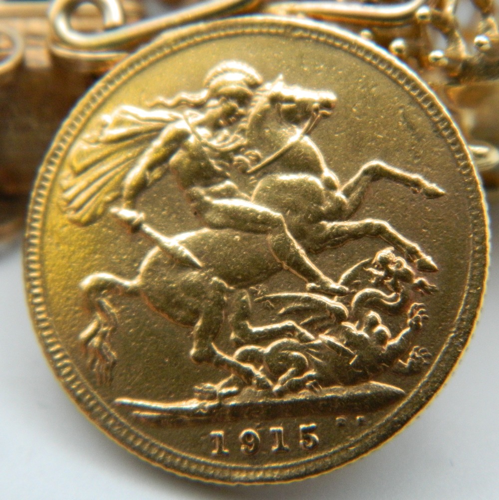 A 9 ct gold charm bracelet, set with various gold coins, including two sovereigns. 218. - Image 11 of 20