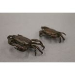 Two miniature bronze models of crabs. The largest 5.5 cm wide.