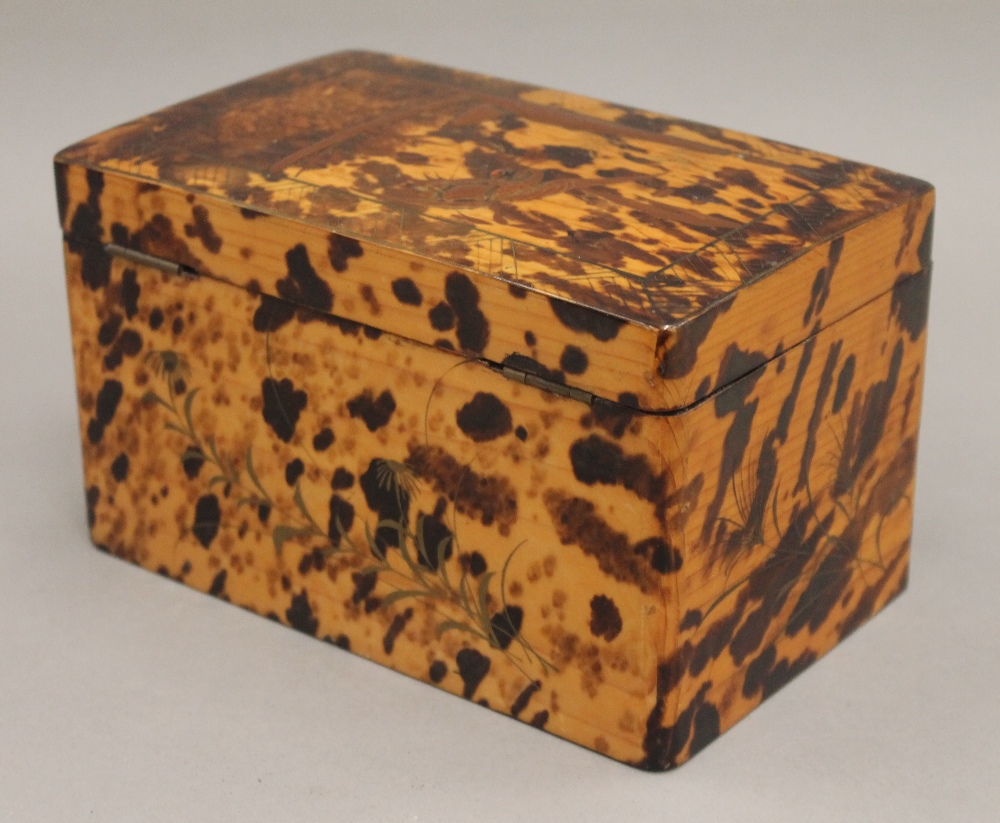 A 19th century Japanese lacquered tortoiseshell tea caddy. 19.5 cm wide. - Image 12 of 12