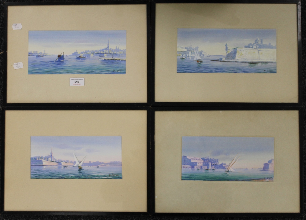 A set of four Maltese paintings, gouache on paper, indistinctly signed GALEA,