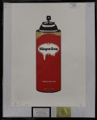 DEATH NYC, designer Haagen-Dazs, framed and glazed. 31.5 x 45 cm.