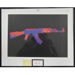 DEATH NYC, designer AK-47, framed and glazed. 45 x 32 cm.