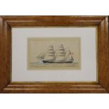 A 19th century watercolour, The Three Masted Ship ''Windward'', framed and glazed. 29 x 16.5 cm.