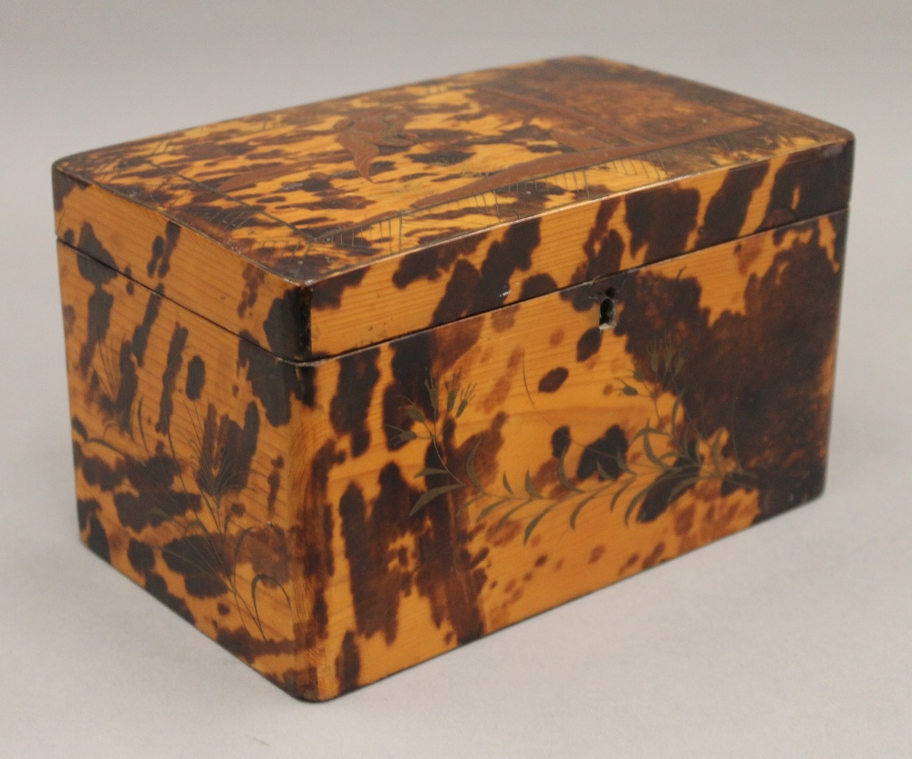 A 19th century Japanese lacquered tortoiseshell tea caddy. 19.5 cm wide. - Image 4 of 12