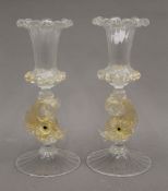 A pair of Venetian glass vases. Each 23 cm high.