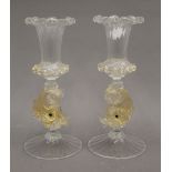 A pair of Venetian glass vases. Each 23 cm high.