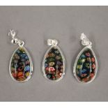 A silver and glass pendant, together with matching earrings. The pendant 2.5 cm high.