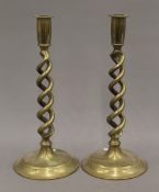 A pair of brass open twist candlesticks. 30 cm high.