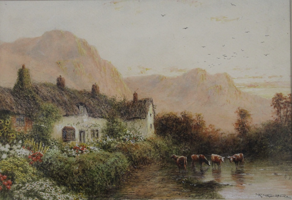 R THORNTON, a pair of watercolours, Rural Scenes, framed and glazed. Each 24.5 x 17 cm. - Image 2 of 5