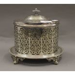 A Victorian silver plated biscuit barrel with original glass liner, maker's mark of Robert Belks.